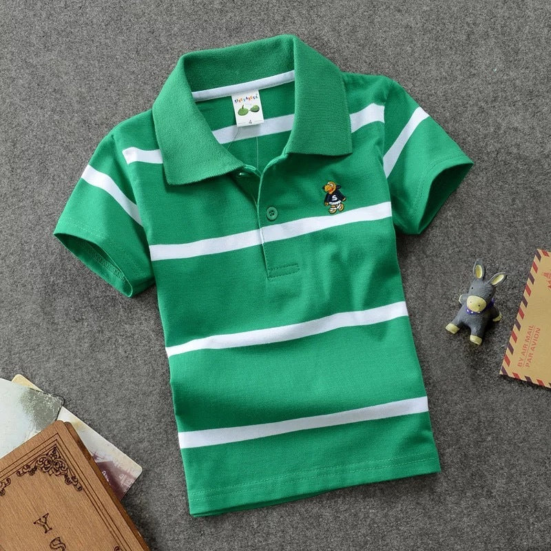 CUHK T-shirt pour enfants Polo à revers rayé en coton