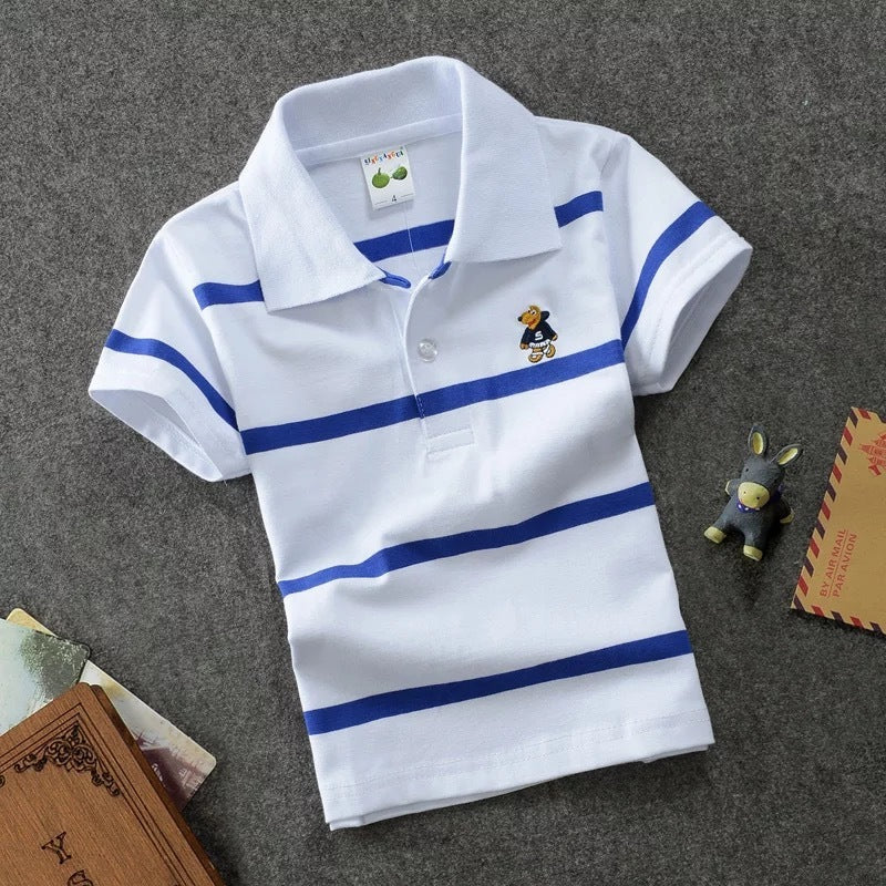CUHK T-shirt pour enfants Polo à revers rayé en coton