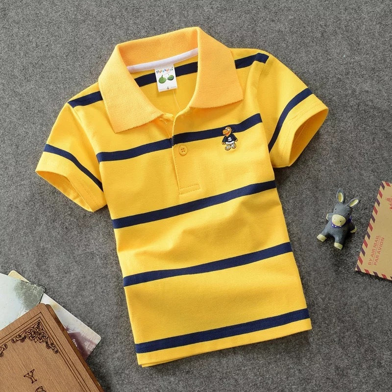 CUHK T-shirt pour enfants Polo à revers rayé en coton