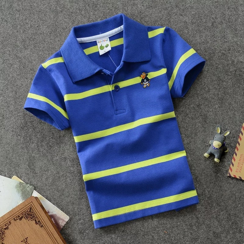 CUHK T-shirt pour enfants Polo à revers rayé en coton