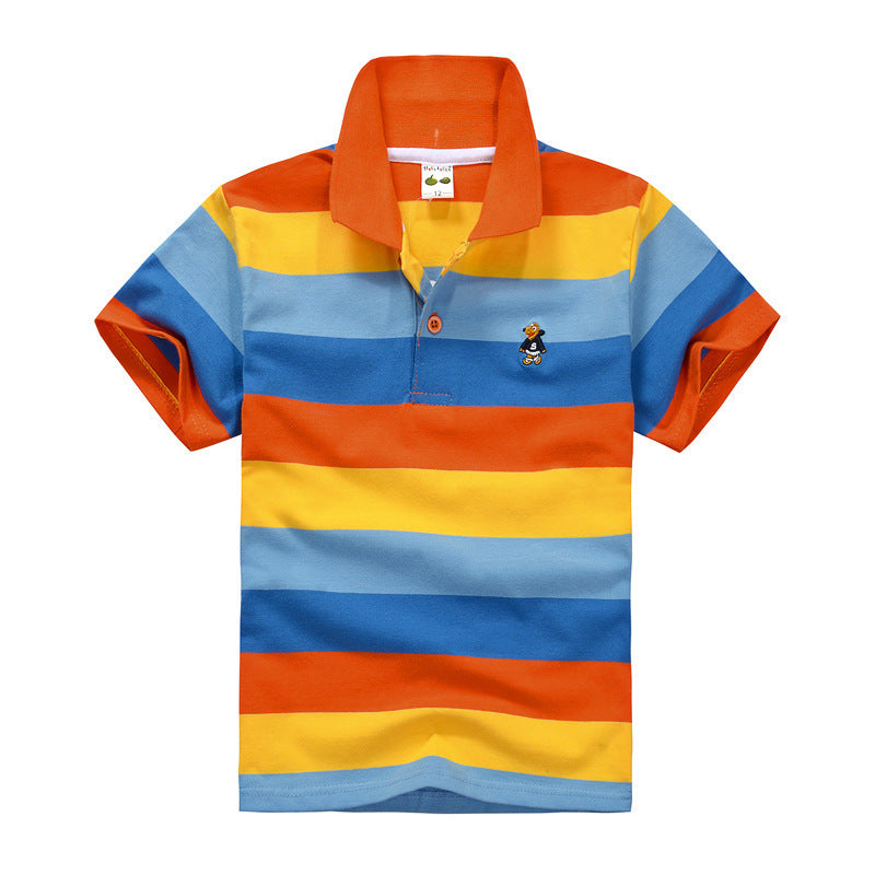 CUHK T-shirt pour enfants Polo à revers rayé en coton
