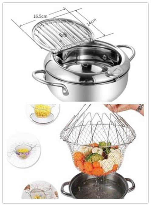 Panier pliant télescopique en acier inoxydable, panier à friture pour frites, outil de cuisine dégraissant