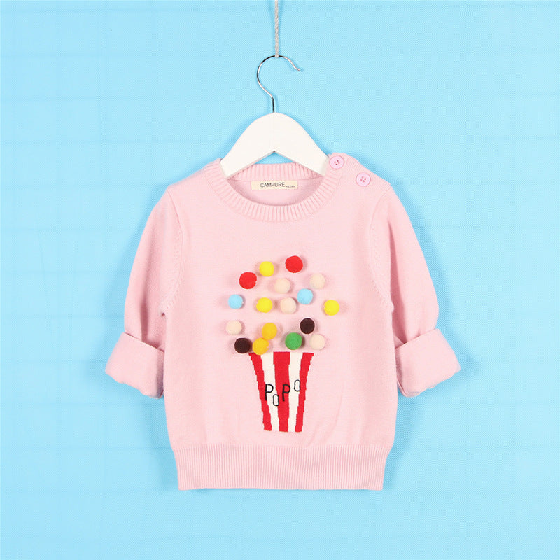 Cárdigan de invierno para niñas, suéter para niños, diseño de bolas, cárdigans tejidos para bebés, suéter informal para niños pequeños, suéter de lana para niñas