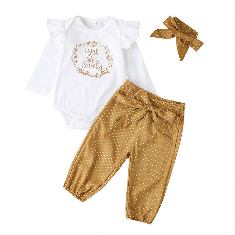 Printemps et automne vêtements pour enfants couverture lettres de mode européennes et américaines pantalons à manches longues pour bébés filles ensemble 3 pièces vêtements pour bébé