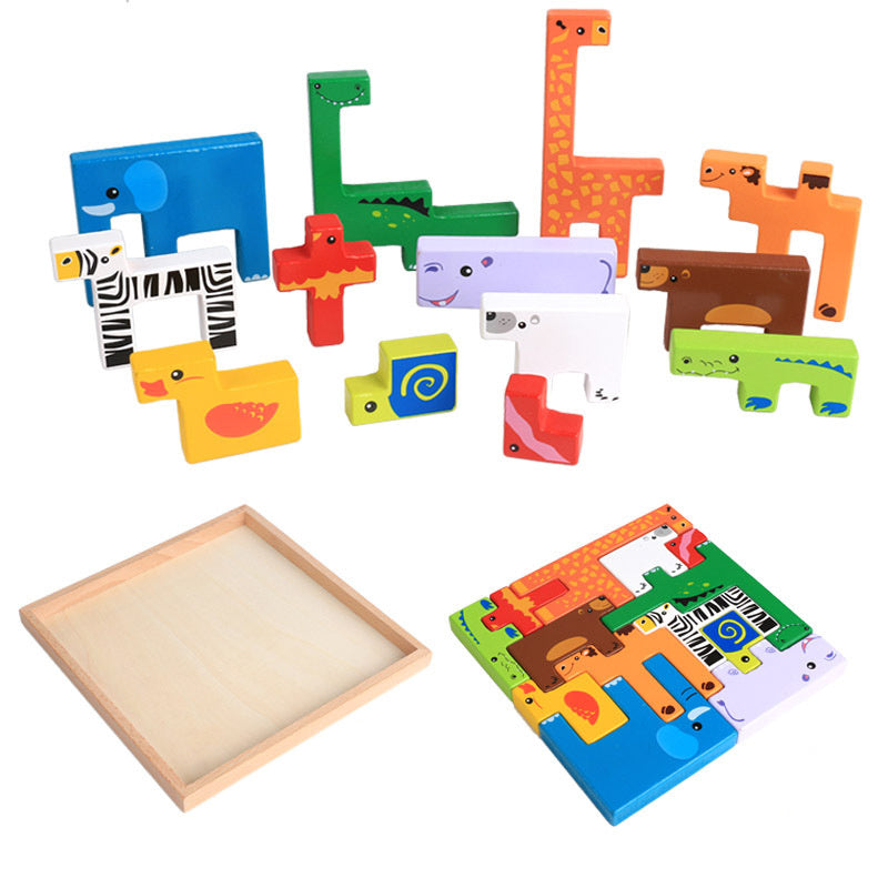 Haute qualité bébé jouets en bois blocs 3D blocs de construction d'animaux blocs de pile en bois de hêtre créatif enfants anniversaire cadeau de noël