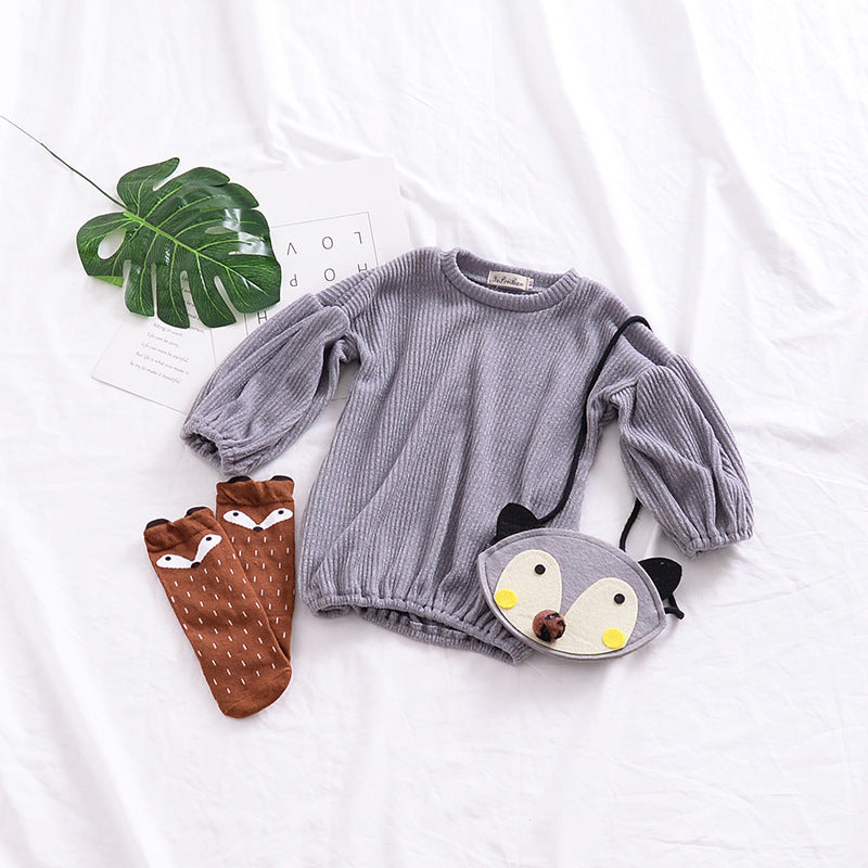 T-shirt de printemps à manches lanternes pour filles, haut de couleur unie pour enfants