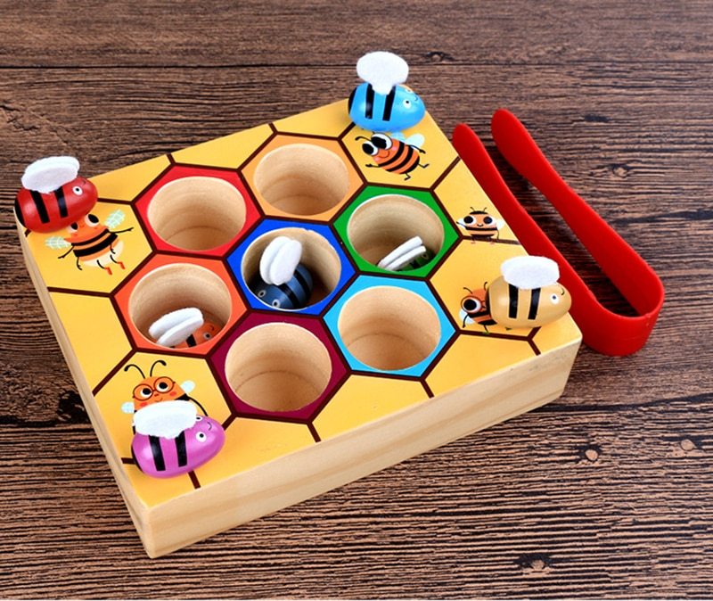 Jouets éducatifs en bois pour enfants, petites abeilles industrielles Montessori, plateau de jeu interactif en ruche, jouet amusant, cadeau 