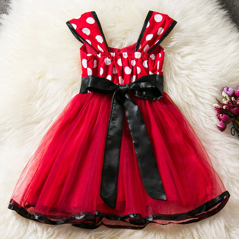 Robe de princesse avec gilet sans manches et nœud à pois