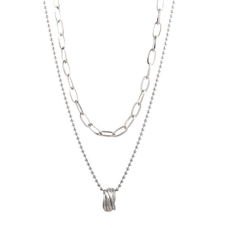 Collar con colgante de anillo para mujer, diseño de nicho Ins, cadena de clavícula de doble capa, estilo fresco y dulce