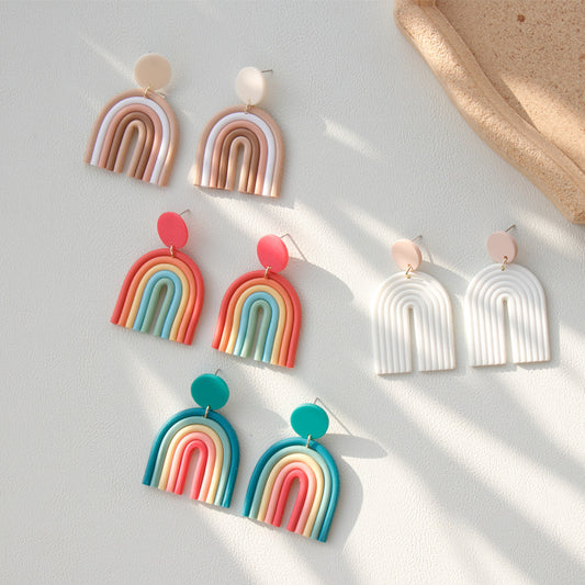 Ins Rainbow Polymer Clay Boucles d’oreilles Clay Hand Made Rétro