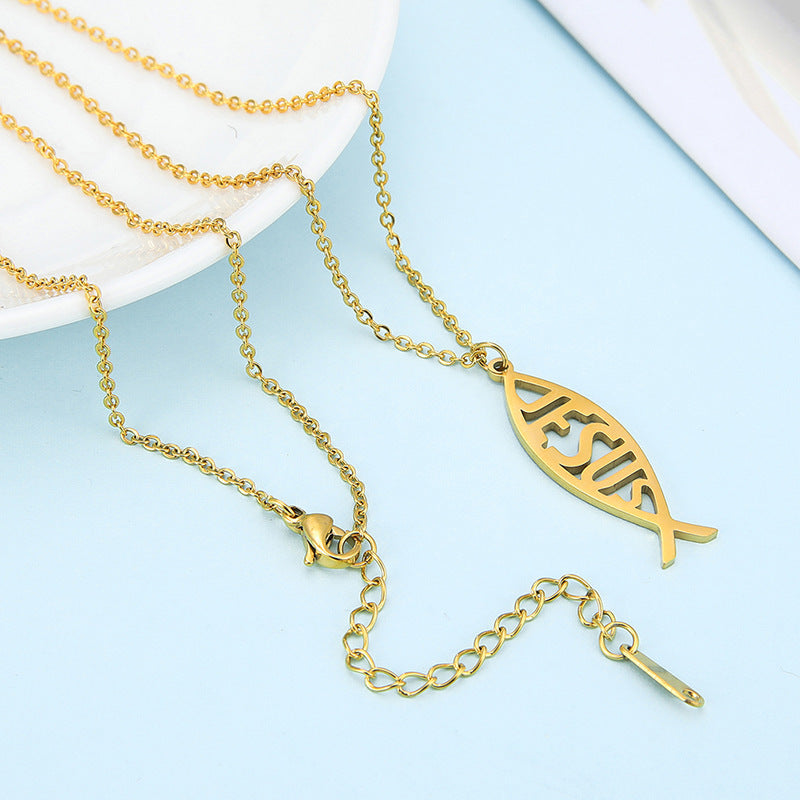 Collier à pampilles simple avec mots d'amour de poisson mignon