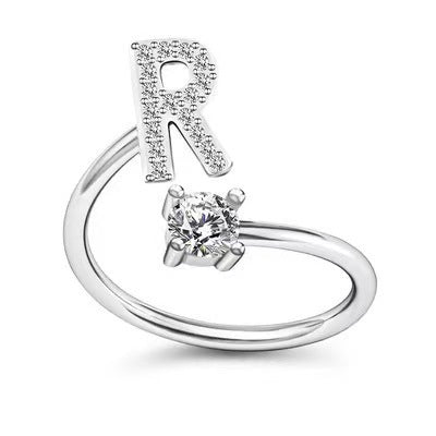 Female Stylish Adjustable Zircon 26 Letters Ring