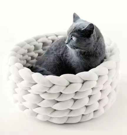 Coussin de maison pour chat, doux et Long, en peluche, tapis chaud pour animaux de compagnie, chenil mignon, panier de couchage, lit rond, moelleux, confortable au toucher, produits pour animaux de compagnie
