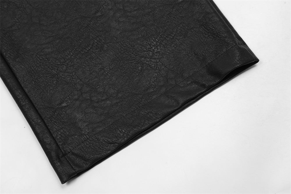 Loose Wide Leg Multi-pocket Workwear Leather Pants