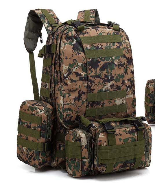Mochila de viaje para hombre Mochila de tela Oxford para exteriores Tácticas de camuflaje del ejército Bolso de hombro doble Montañismo Mochila combinada grande