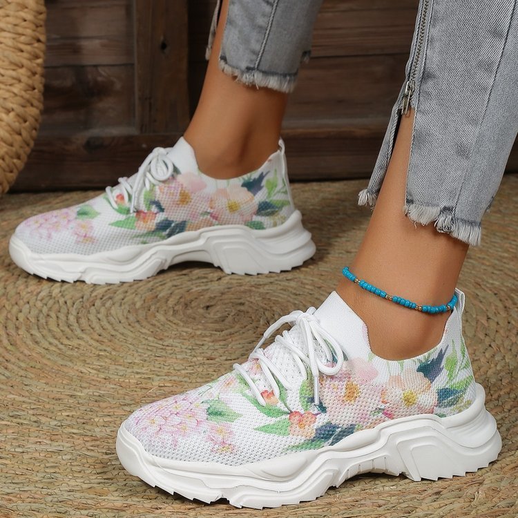 Décontracté fleur sport mode femme plat simple grande taille tête déformée à lacets décontracté