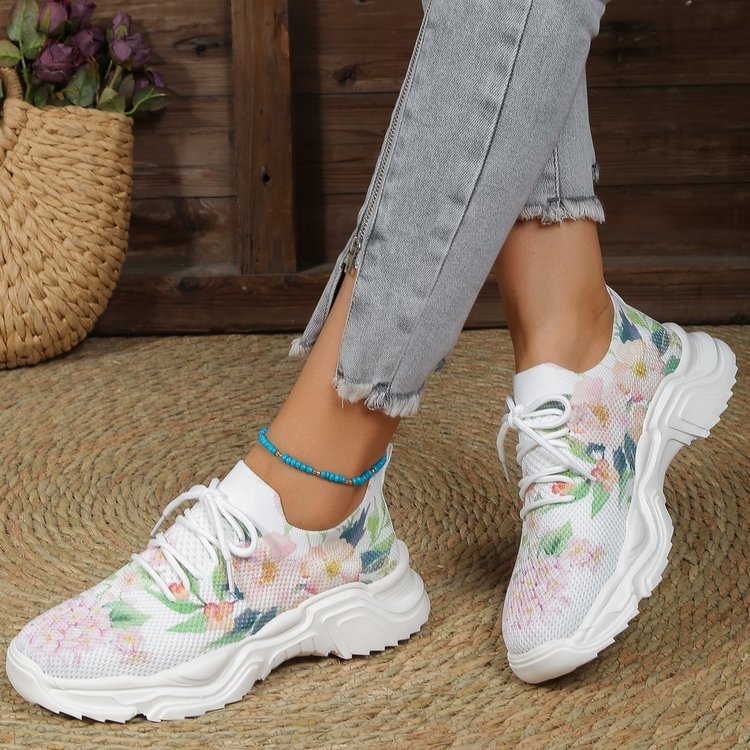 Décontracté fleur sport mode femme plat simple grande taille tête déformée à lacets décontracté