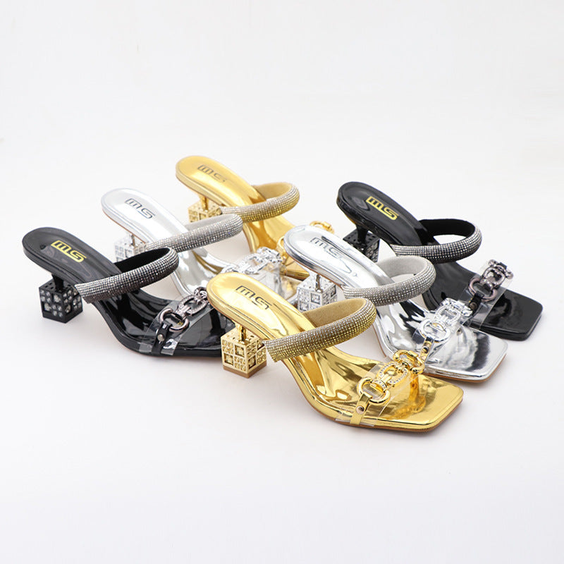 Talon aiguille Transparent Strass Pantoufles D'extérieur Femmes