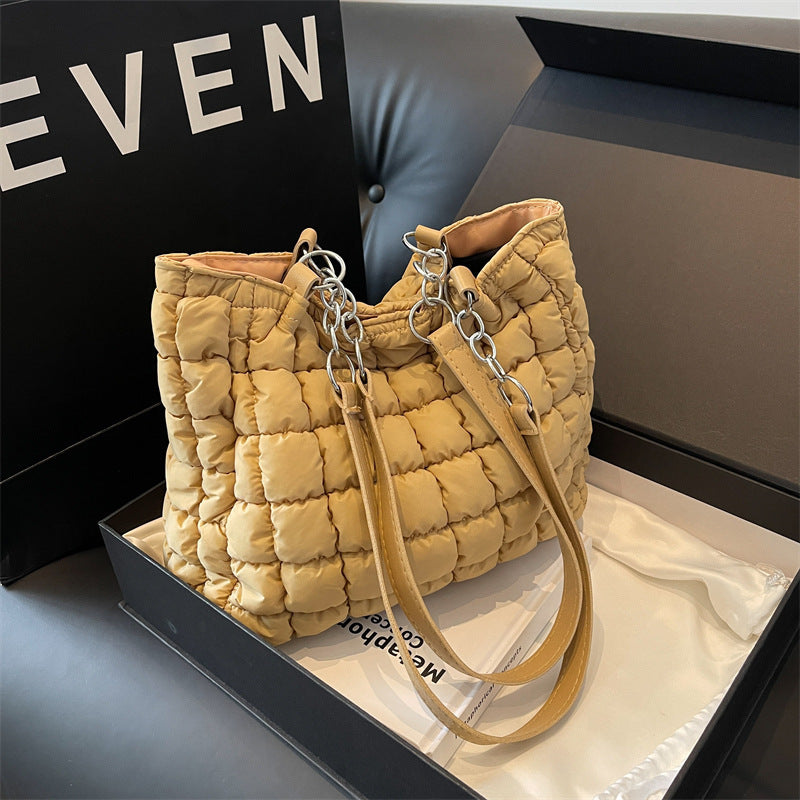 Sacs à main à carreaux en chaîne pour femmes, fourre-tout de styliste à bulles de grande capacité, sac à bandoulière plissé sous les aisselles, mode automne et hiver