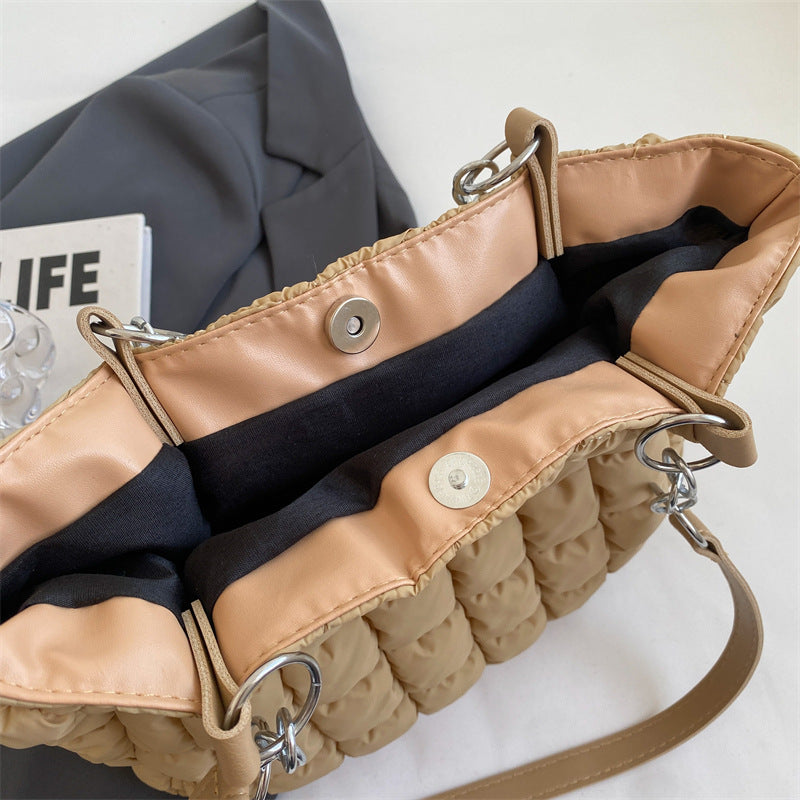 Sacs à main à carreaux en chaîne pour femmes, fourre-tout de styliste à bulles de grande capacité, sac à bandoulière plissé sous les aisselles, mode automne et hiver