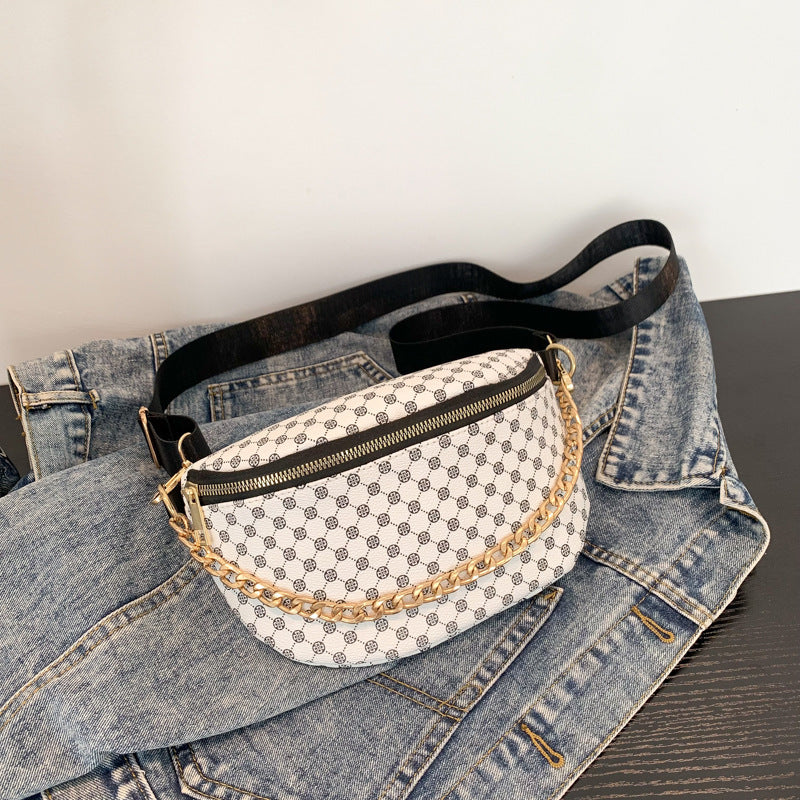 Bolso bandolera de hombro con cadena de metal estampado a cuadros para mujer