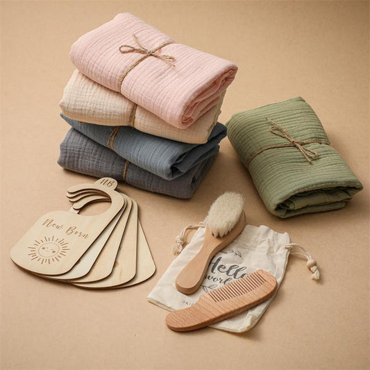Coffret cadeau pour bébé, brosse en laine, serviette de bain douce pour la peau, coffret cadeau pour bébé d'un mois et de cent jours