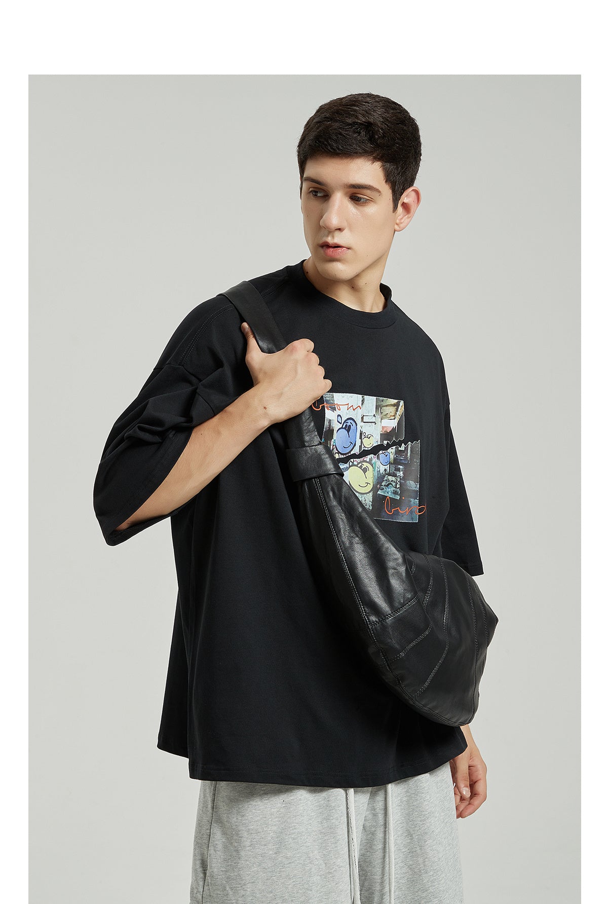 Sac de Dumpling sac de poitrine incliné en cuir pour homme