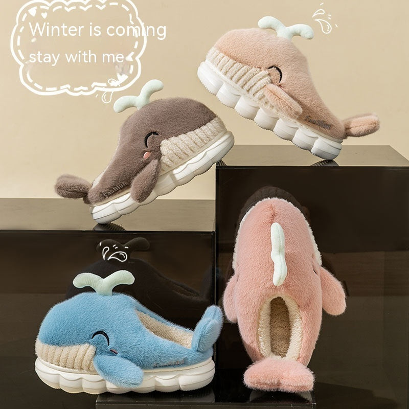 Pantoufles en coton baleine dansante pour femmes, jolie plateforme d'intérieur pour la maison