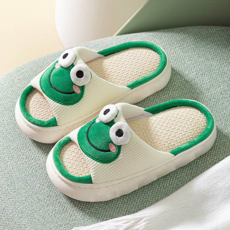 Zapatillas de PVC femeninas de lino con punta gruesa