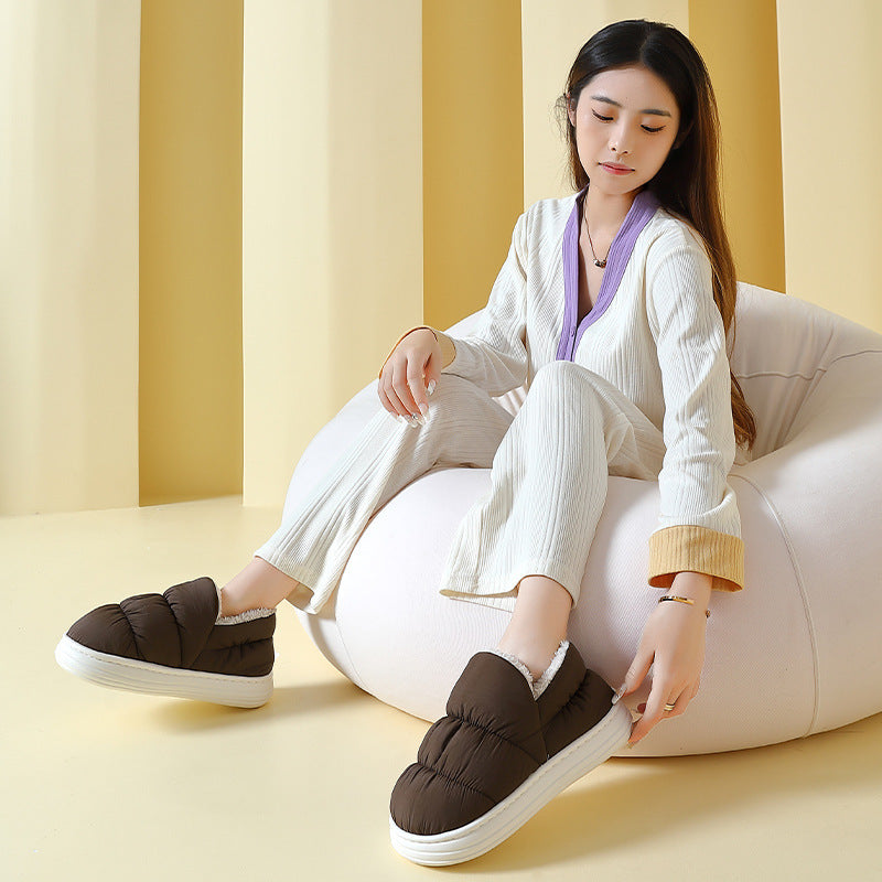 Pantoufles en coton à chevilles pour femmes, hiver