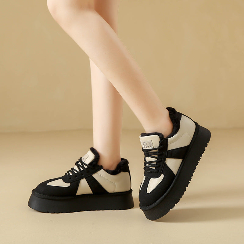 Chaussures rembourrées de coton en cuir véritable à fond épais