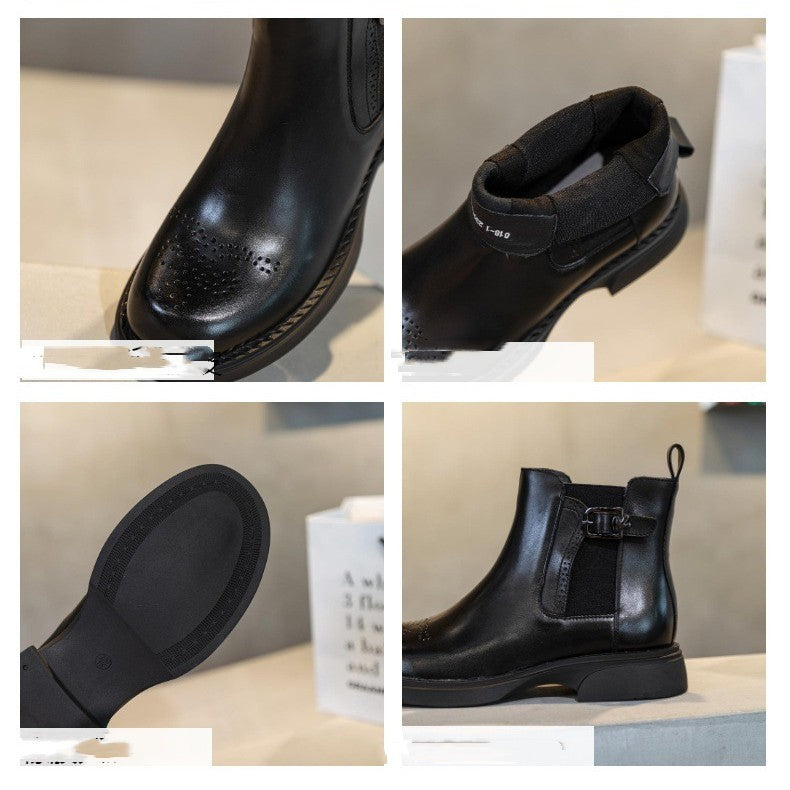 Bottines de style britannique sculptées à fond plat doublées de polaire