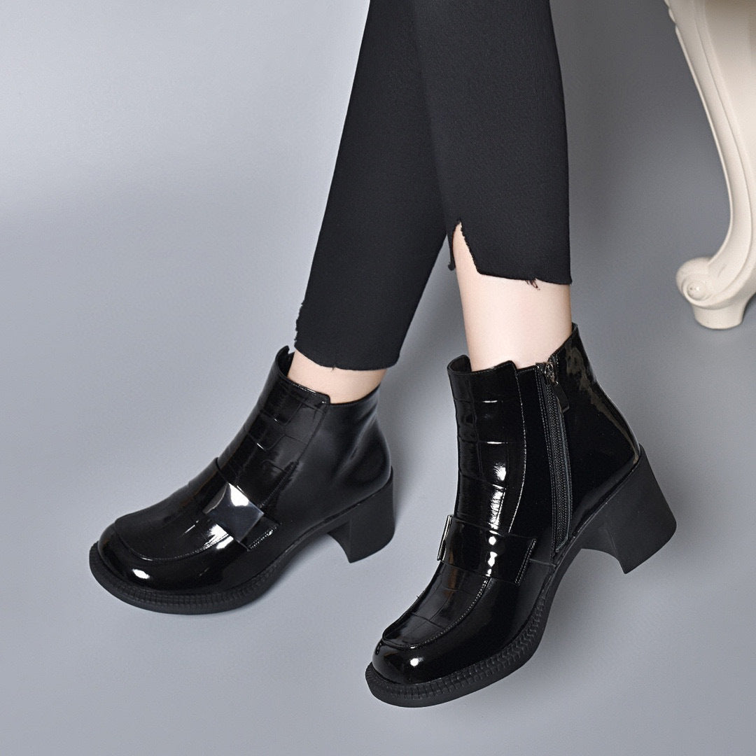 Talon épais boucle carrée talon moyen bottes Dr Martens