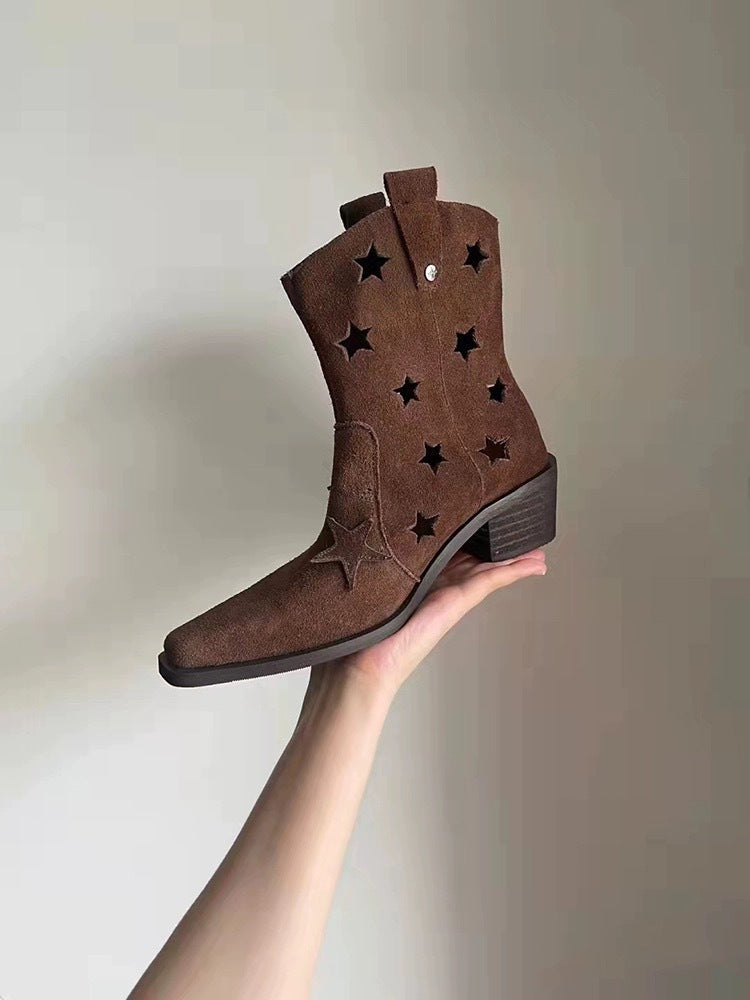 Bottes Dr Martens en denim à bout carré et talon épais pour femmes occidentales