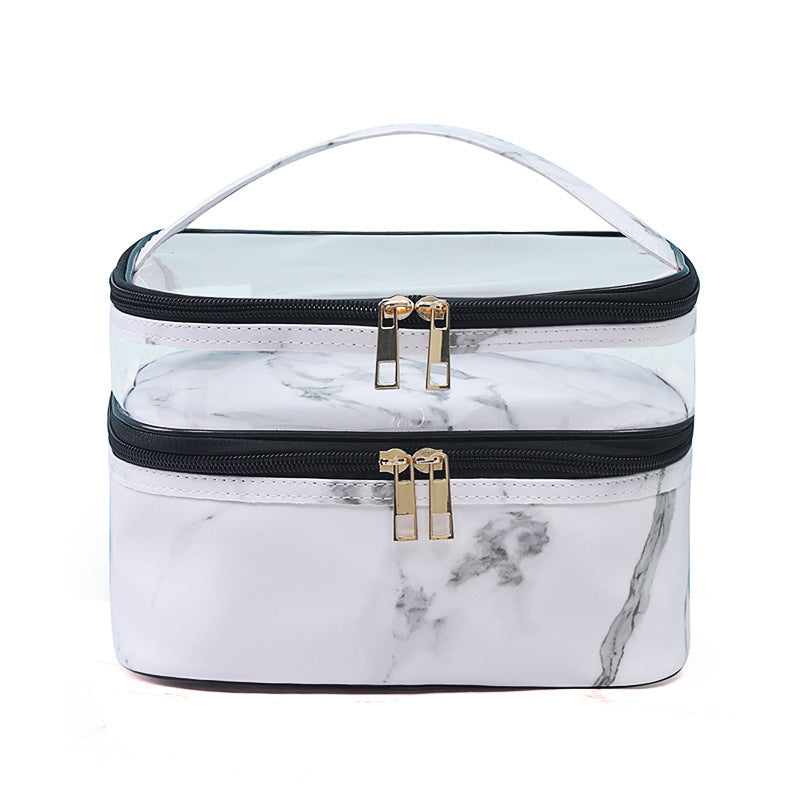 Transparent Pvc Double Layer Marble Waterproof Cosmetic Bag