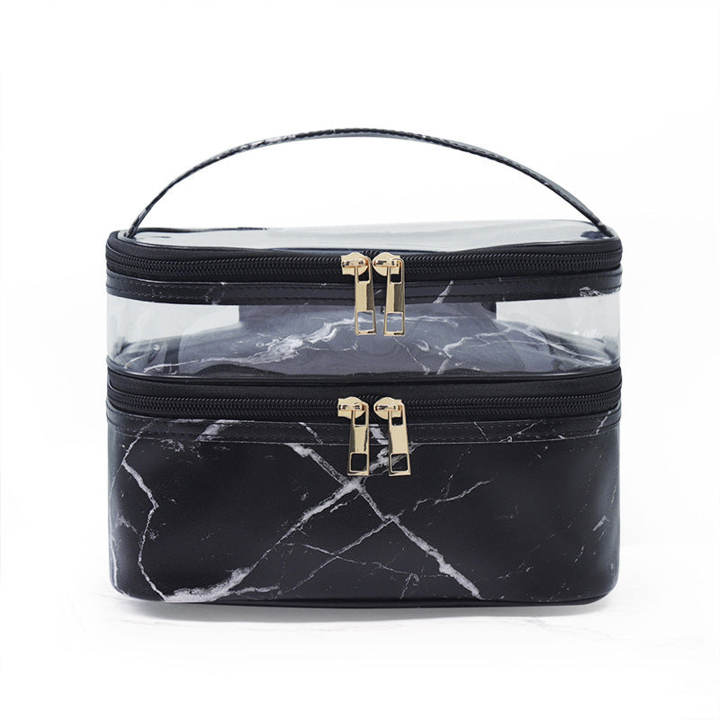 Transparent Pvc Double Layer Marble Waterproof Cosmetic Bag