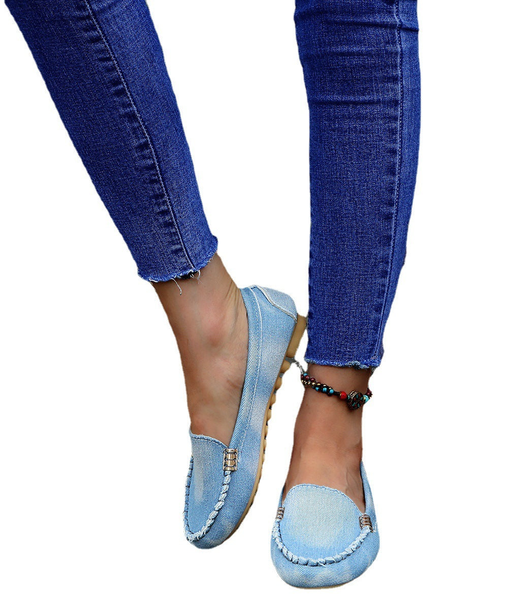 Chaussures en viscose denim bleu pur, chaussures basses à bout pointu