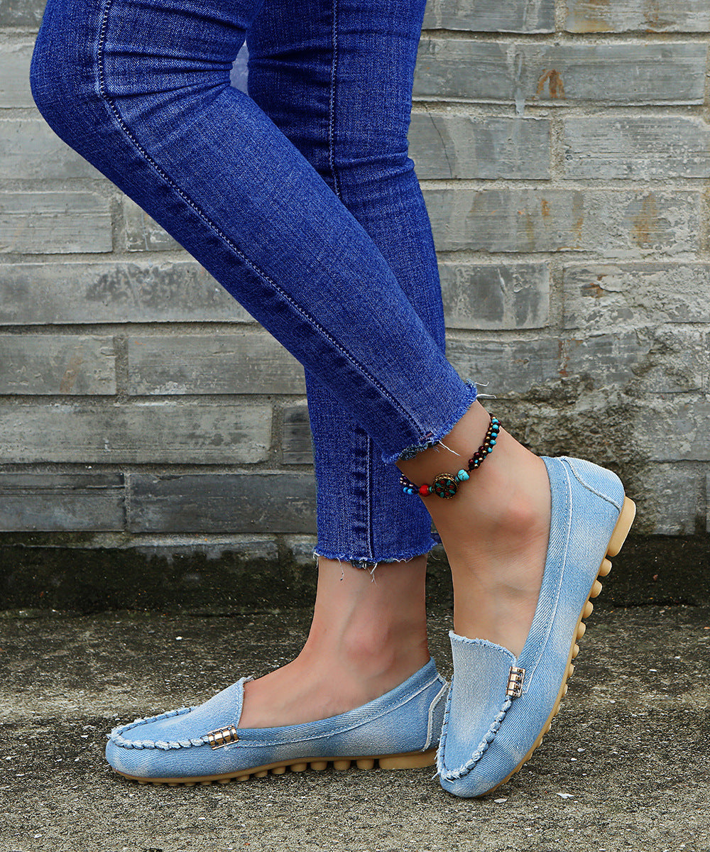 Chaussures en viscose denim bleu pur, chaussures basses à bout pointu