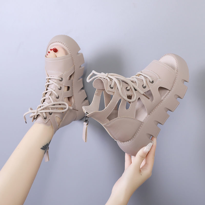 Sandalias de muffin retro huecas cómodas para mujer