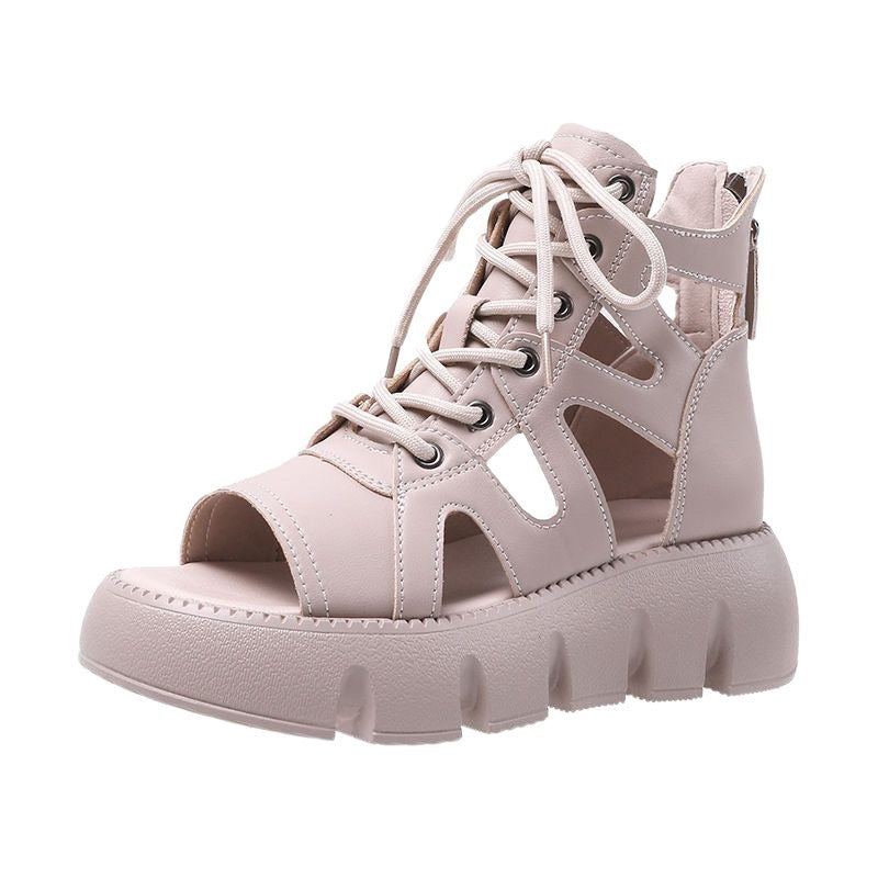 Sandalias de muffin retro huecas cómodas para mujer