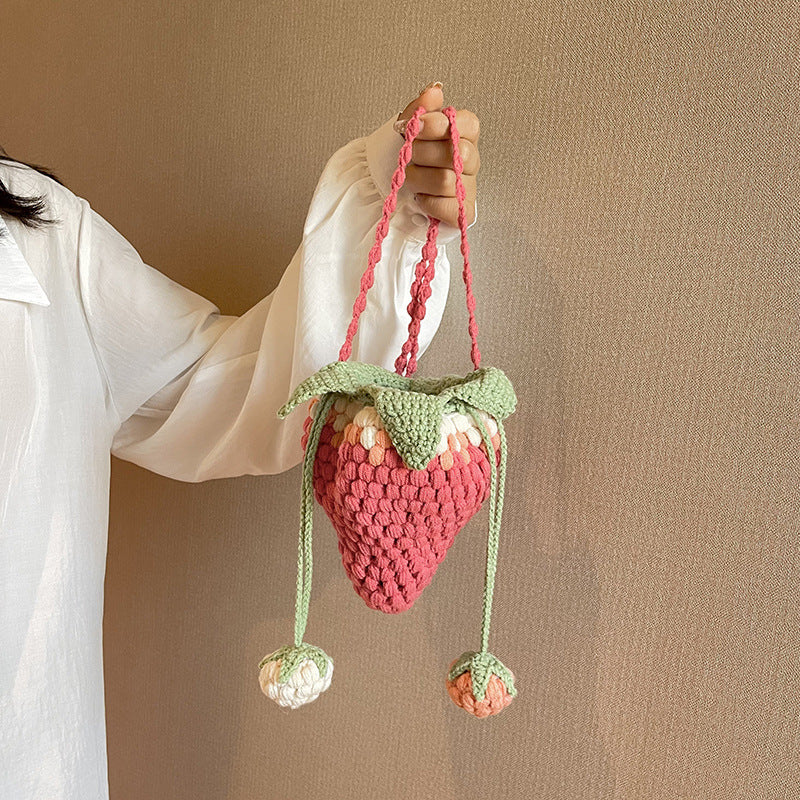 Personalized Handmade Crocheted Wool Strawberry Small Bag