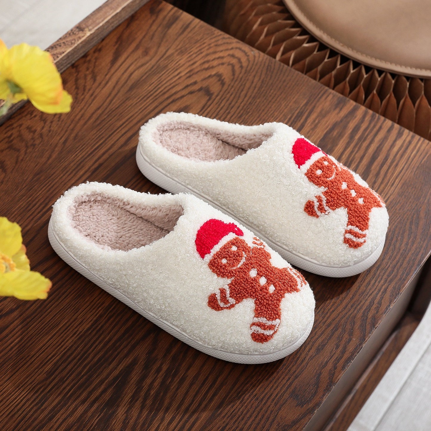 Pantoufles de noël en coton pour homme en pain d'épices, pour la maison et l'hiver