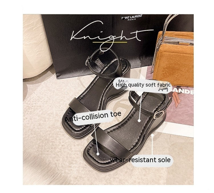 Sandales compensées à plateforme, chaussures pour femmes, bout carré, bout ouvert