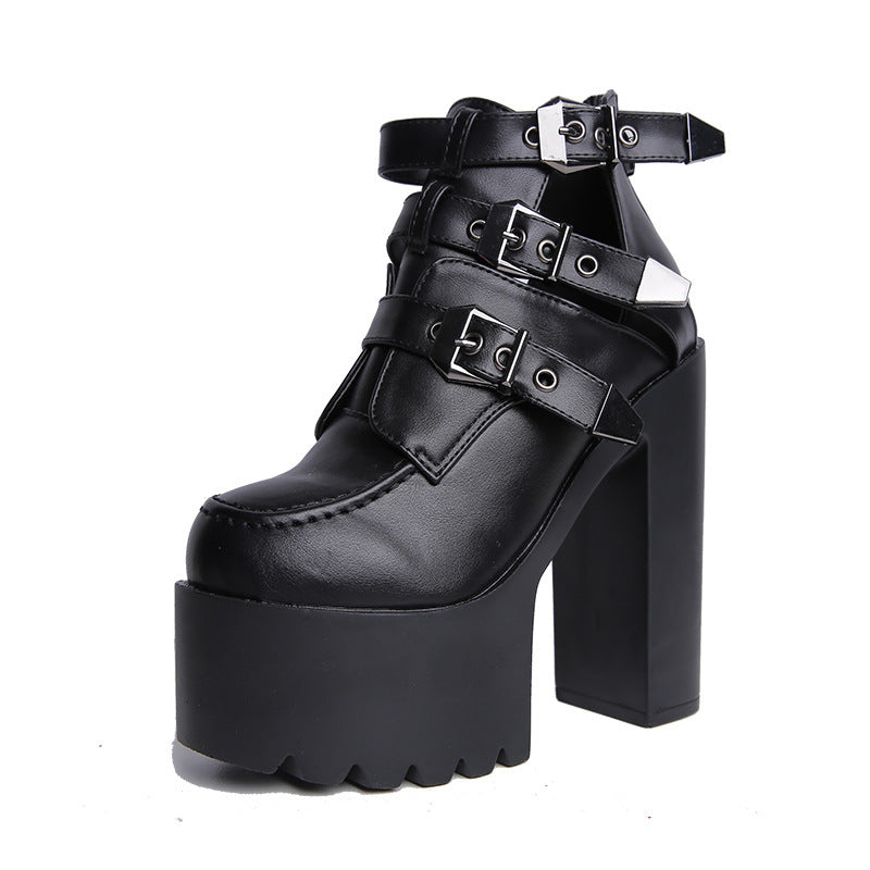 Zapatos de botas altas de tacón grueso de primavera