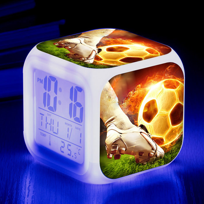 Modèle de Football petit réveil horloge carrée étudiant enfants alarme muette