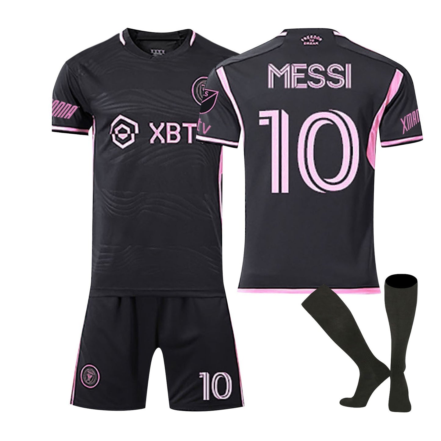 Inter Miami Messi No10 Kit de fútbol Partido en casa Camiseta de fútbol Camisetas de chándal Conjunto de pantalones cortos y calcetines para niños y hombres Conjunto de camiseta de fútbol para niños Jerseys Traje deportivo Chándal Trajes de entrenamiento