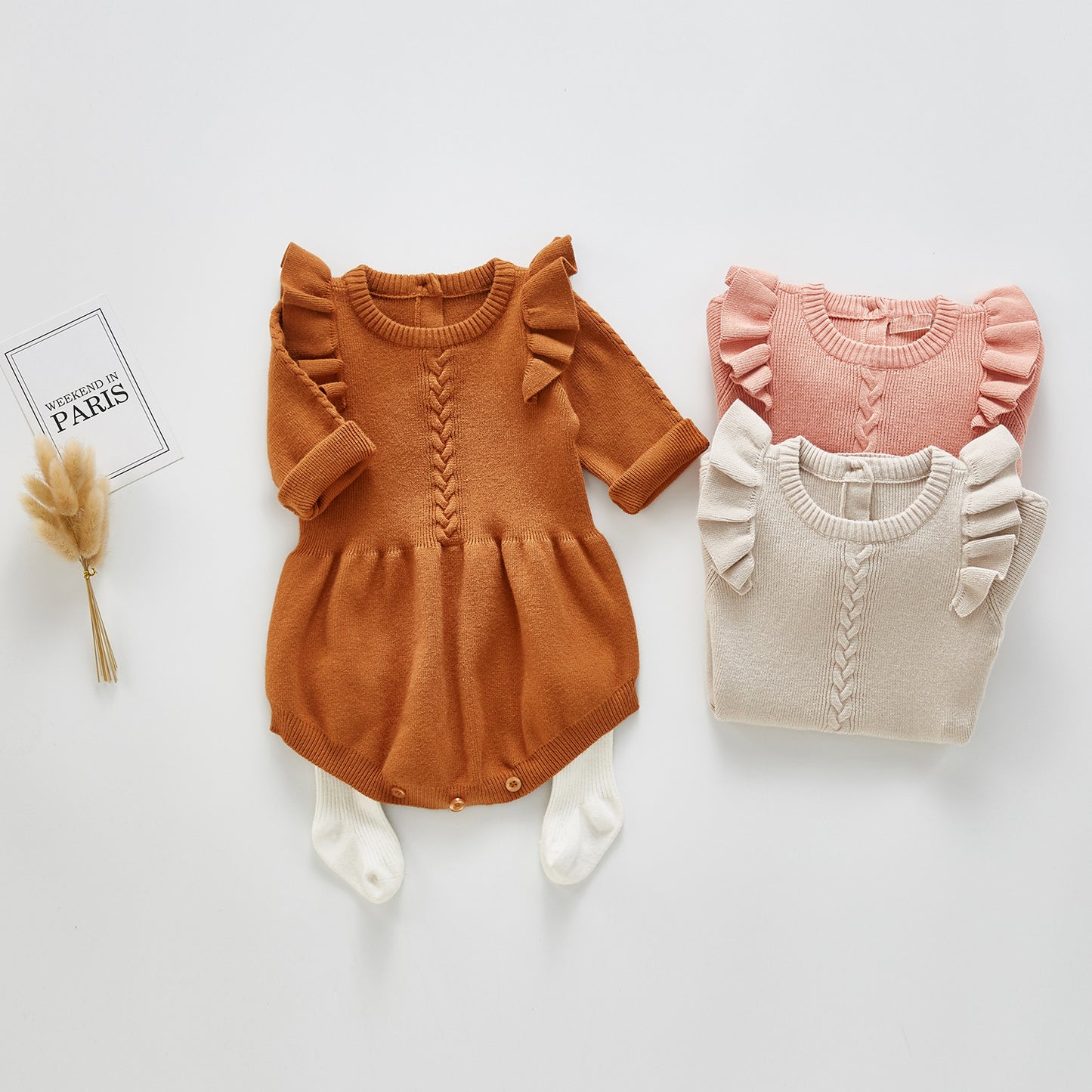 Vêtements une pièce tricotés pour bébé, petites manches volantes