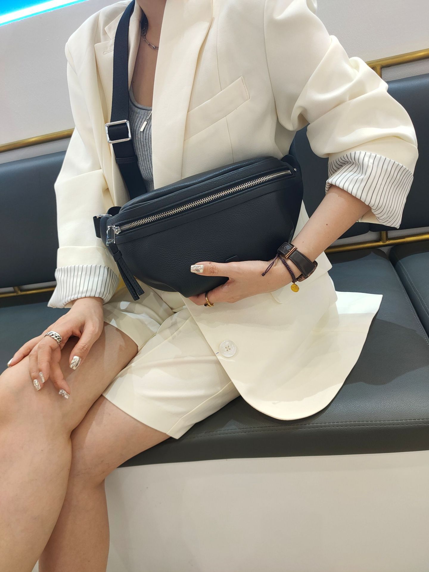 Sac de taille en cuir véritable pour femme, Simple, chic et souple, assorti à tout