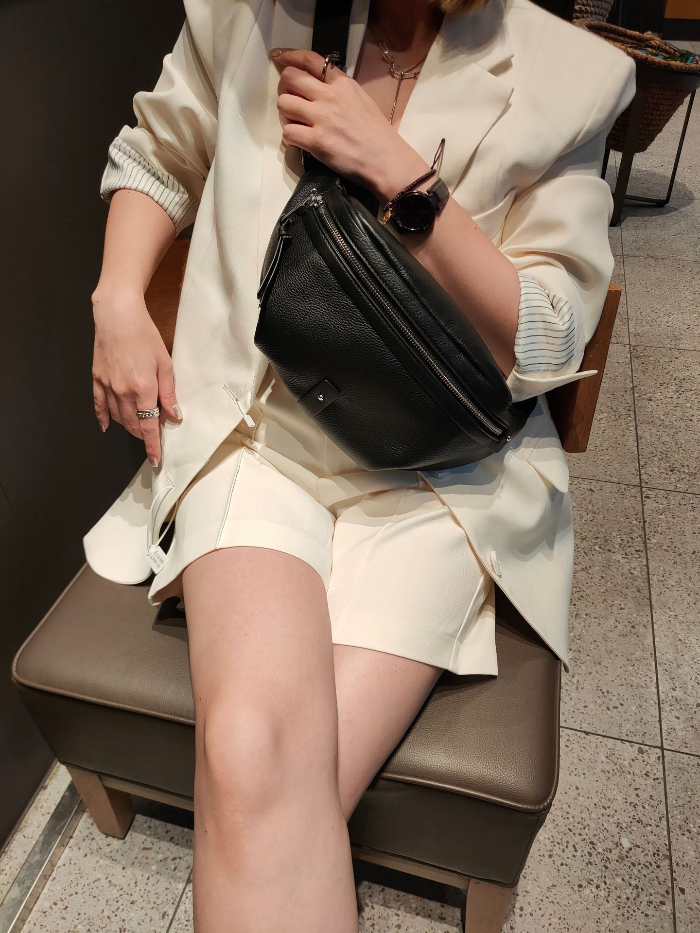 Sac de taille en cuir véritable pour femme, Simple, chic et souple, assorti à tout