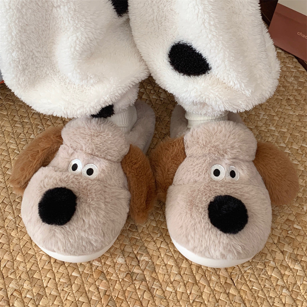 Pantoufles en coton avec embout en peluche pour chien et femme